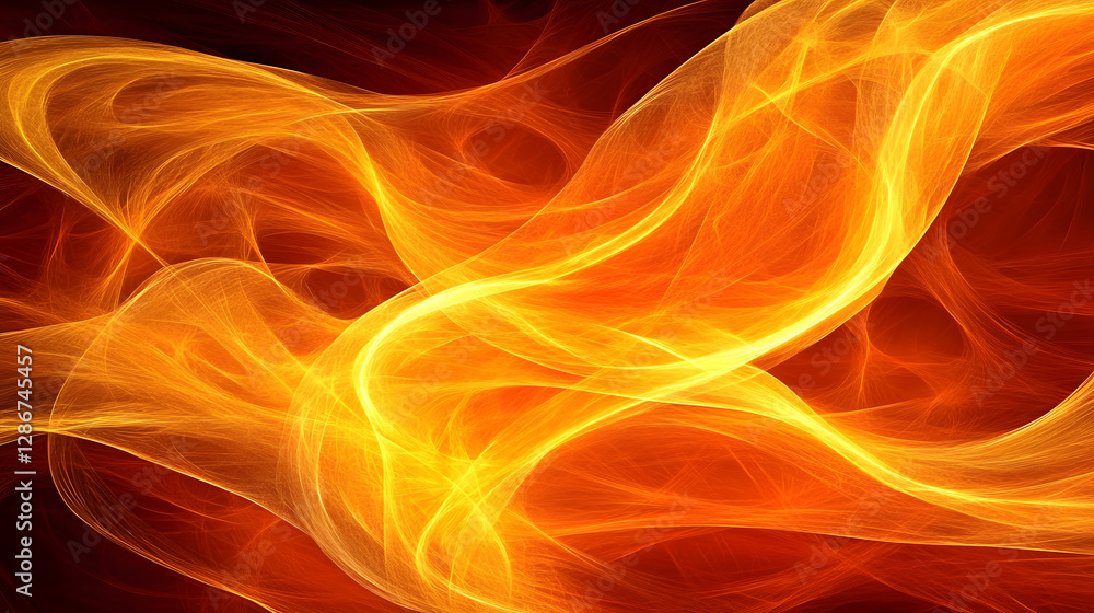 Futuristic geometric rendering with fire flames background in vibrant colors and dynamic shapes