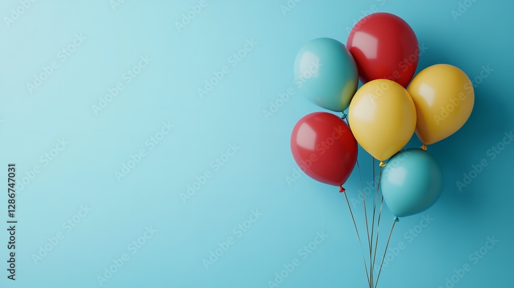 Bright and colorful balloons floating against a solid teal background, representing celebration and joy. Ideal for birthdays, parties, or festive events Bright and colorful balloons floating against a solid teal background, representing celebration and joy. Ideal for birthdays, parties, or festive events