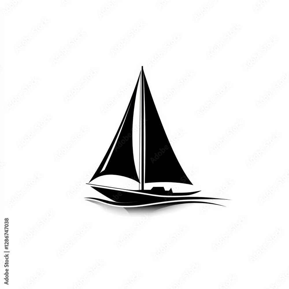Sailing in Silhouette: A Minimalist Black and White Illustration of a Sailboat on Calm Waters Sailing in Silhouette: A Minimalist Black and White Illustration of a Sailboat on Calm Waters