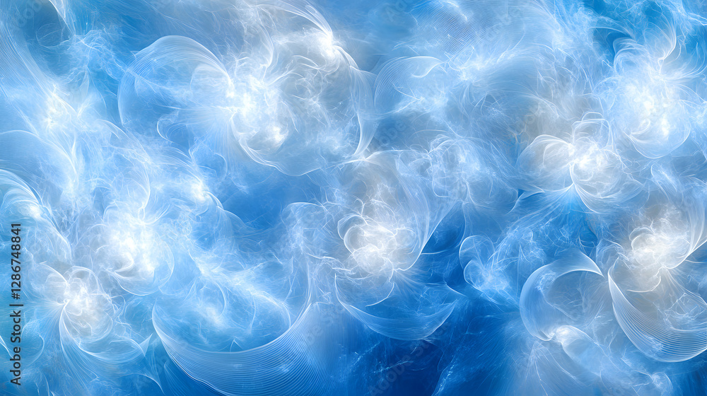 Obraz premium Abstract blue background with white swirls creating a conceptual artistic design for digital or print use