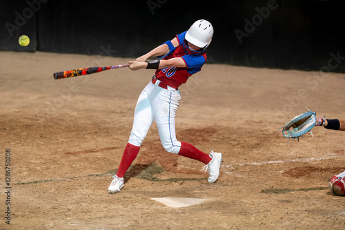 Canvas Print Softball Player Batting Swinging Hitting Baseball Female Fast Pitch College Spor