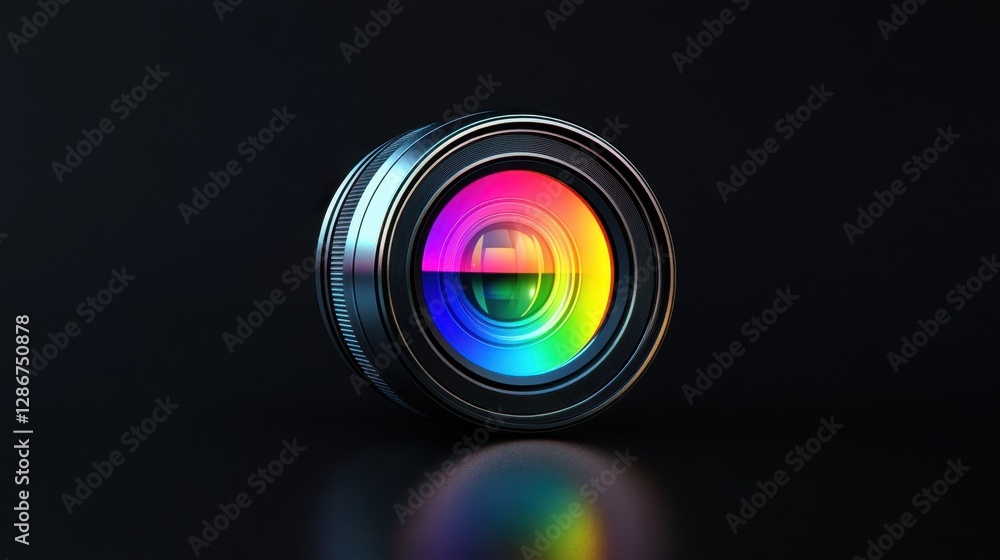 Vibrant camera lens with colorful reflection