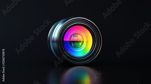 Obraz na płótnie Vibrant camera lens with colorful reflection w salonie
