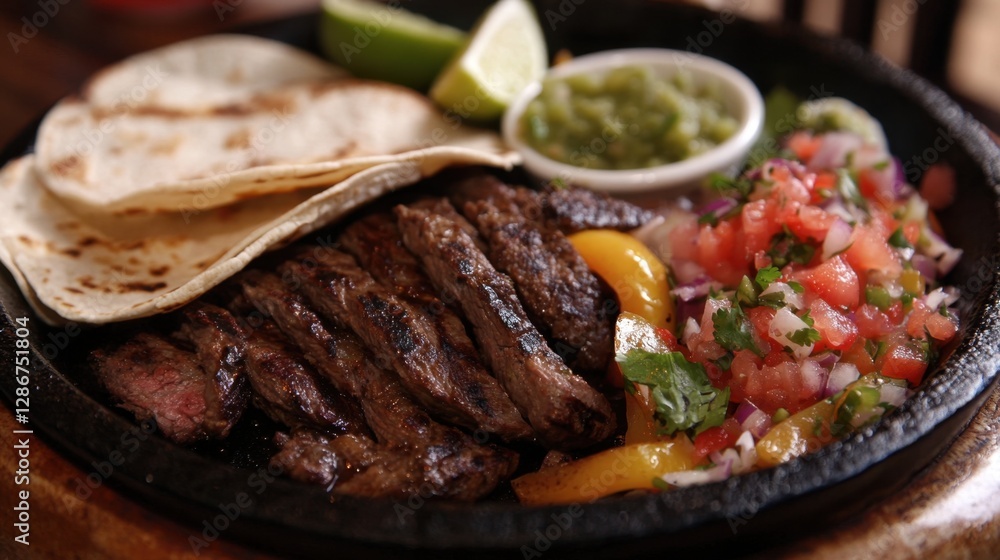 Vibrant mexican feast with fajitas and tortillas