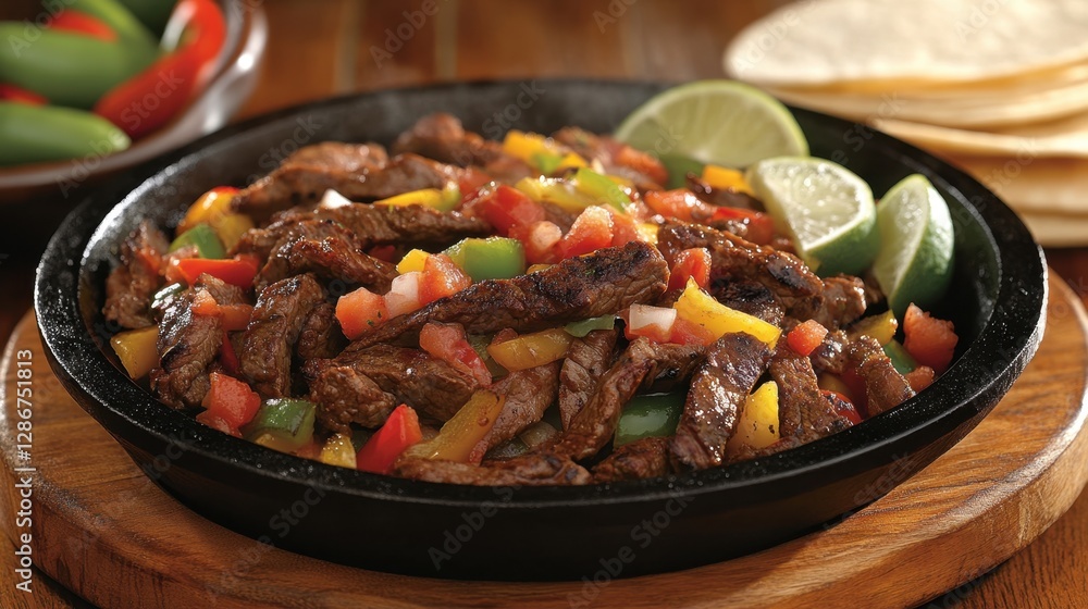 Vibrant mexican feast with sizzling fajitas