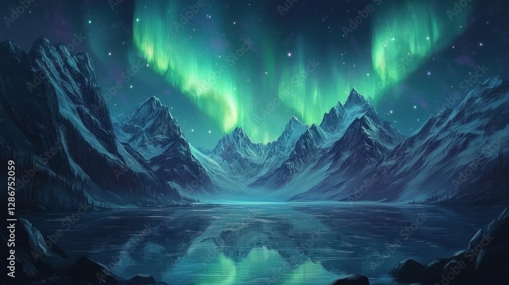 Vibrant northern lights over tranquil fjord