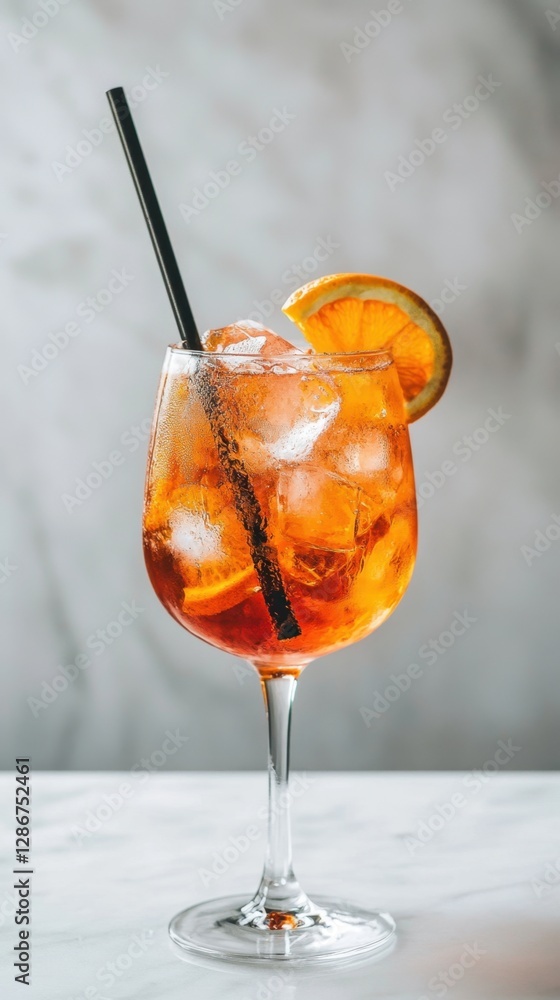 Vibrant red-orange cocktail with ice and orange slices