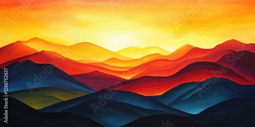 Obraz na płótnie Vibrant sunset over silhouetted mountain ranges w salonie