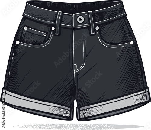 Vintage Retro Black Jeans Shorts Icon – Colorful Minimalist Vector Illustration | Stylish Casual Wear Design for Summer Fashion, Relaxed Outfits & Everyday Wardrobe Essentials