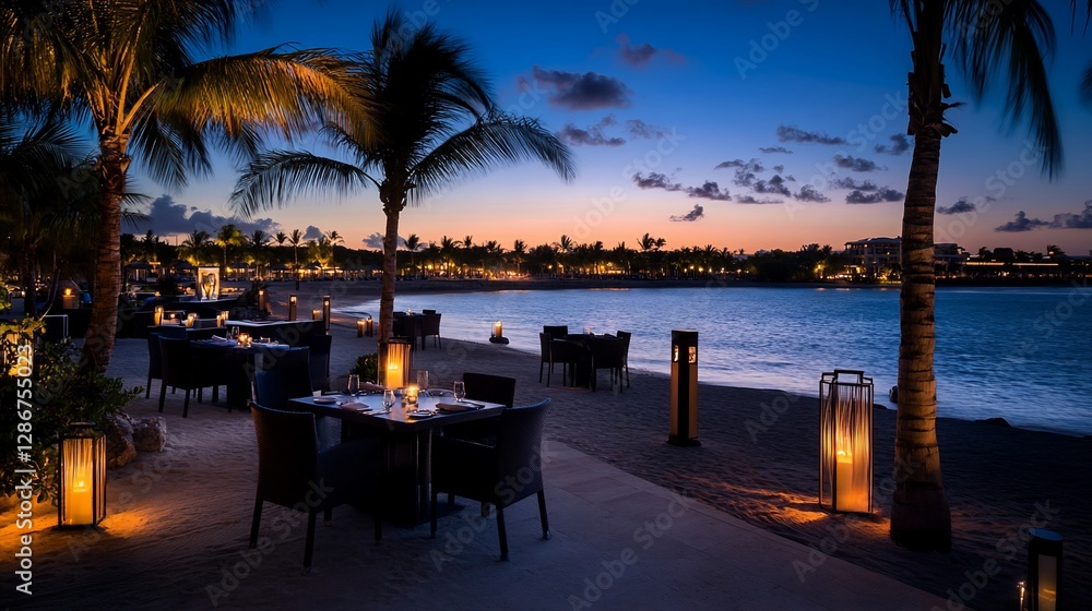 Fototapeta premium Romantic Beachside Dinner at Sunset