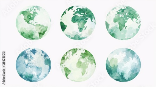 Artistic watercolor globes in soft colors
