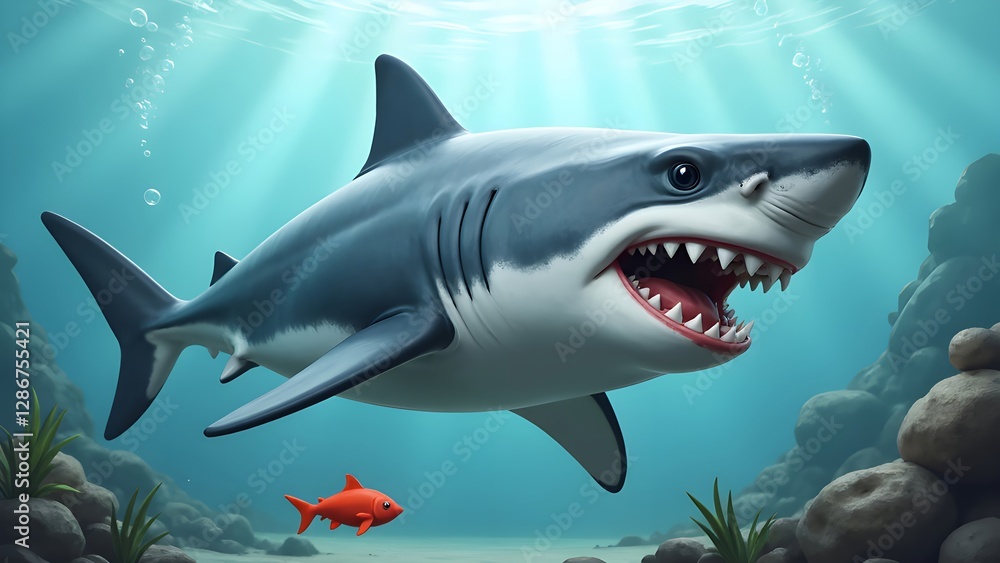 Naklejka premium Cartoon shark's ocean adventure