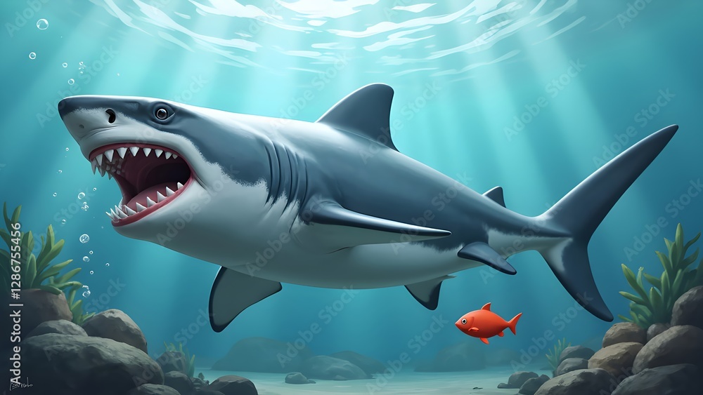 Fototapeta premium Cartoon shark's ocean adventure