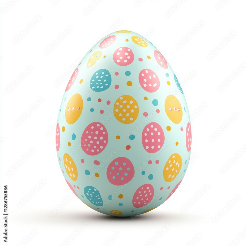 Happy Easter cute egg with pastel polka dots and playful doodles isolated on white background Happy Easter cute egg with pastel polka dots and playful doodles isolated on white background