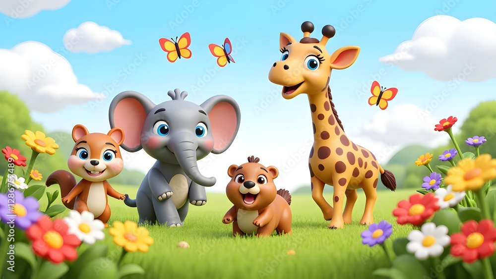 Naklejka premium Fantastic adventure in cartoon animal park