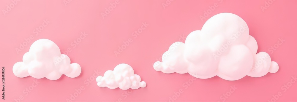 Pink background banner with white volumetric clouds in different sizes. Mockup with copy space Pink background banner with white volumetric clouds in different sizes. Mockup with copy space