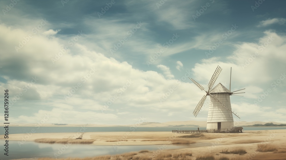 Obraz premium A windmill in the countryside,generative ai illustration