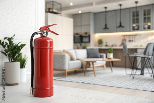 Wallpaper Mural Red fire extinguisher in a modern living room, emphasizing safety., red fire extinguisher Torontodigital.ca