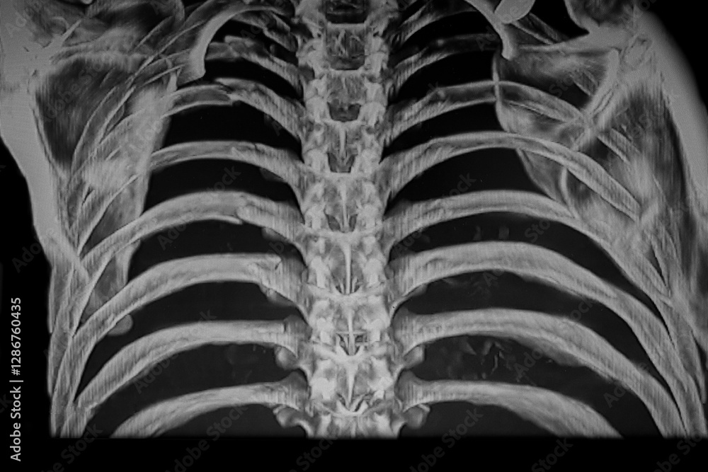 Medical themes: Chest X- Ray that shows broken ribs