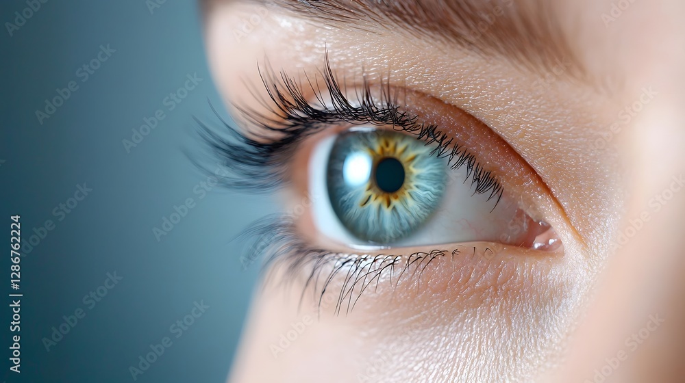 Obraz premium Close up view of a holographic eye chart displaying advanced adaptive vision tests from a cybernetic optical health monitoring device featuring a sleek and modern monochromatic design