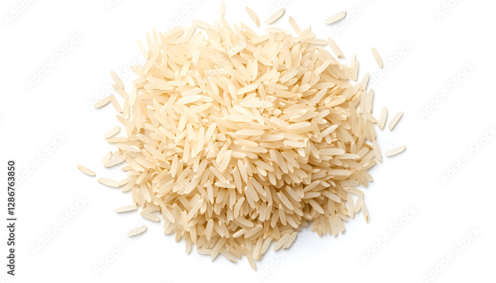 Pile of raw basmati rice isolated on white, top view Pile of raw basmati rice isolated on white, top view