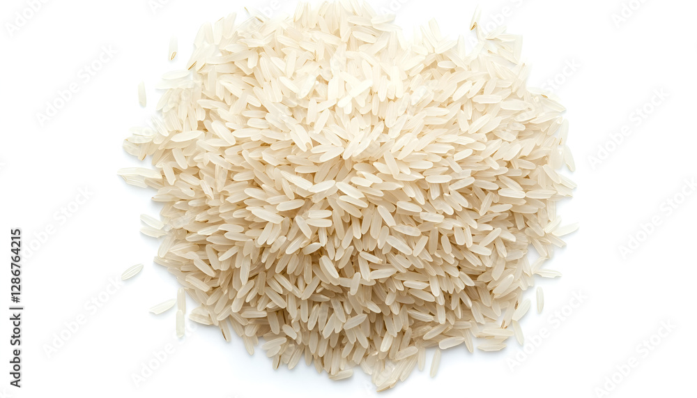 Pile of raw basmati rice isolated on white, top view Pile of raw basmati rice isolated on white, top view