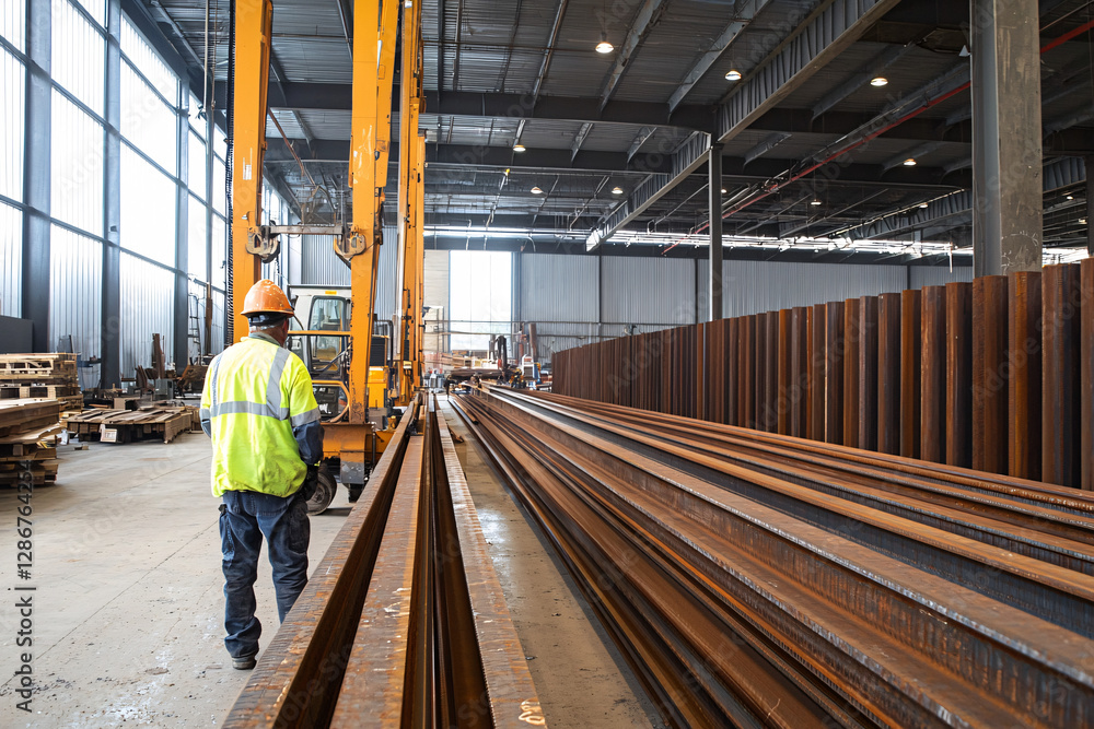 Organized stacks of steel beams in an indoor setting. Metal girders suggest industrial storage or manufacturing. Rusty surfaces indicate material aging or outdoor exposure.
Organized stacks of steel beams in an indoor setting. Metal girders suggest industrial storage or manufacturing. Rusty surfaces indicate material aging or outdoor exposure.