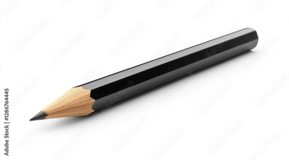 Featuring a striking black pencil resting on a blank white surface, this composition highlights the elegant design and sharp graphite tip Featuring a striking black pencil resting on a blank white surface, this composition highlights the elegant design and sharp graphite tip