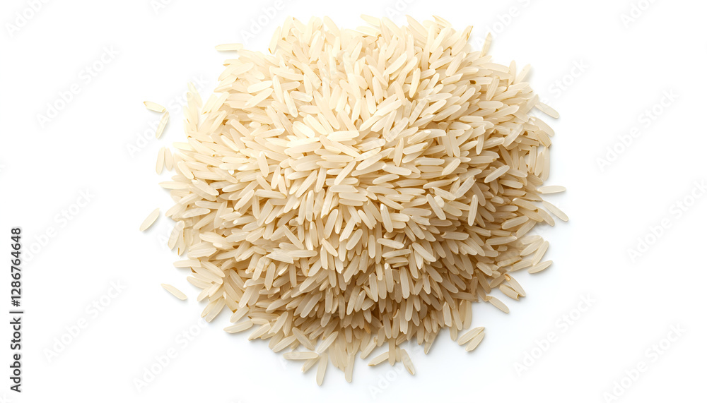 Pile of raw basmati rice isolated on white, top view Pile of raw basmati rice isolated on white, top view
