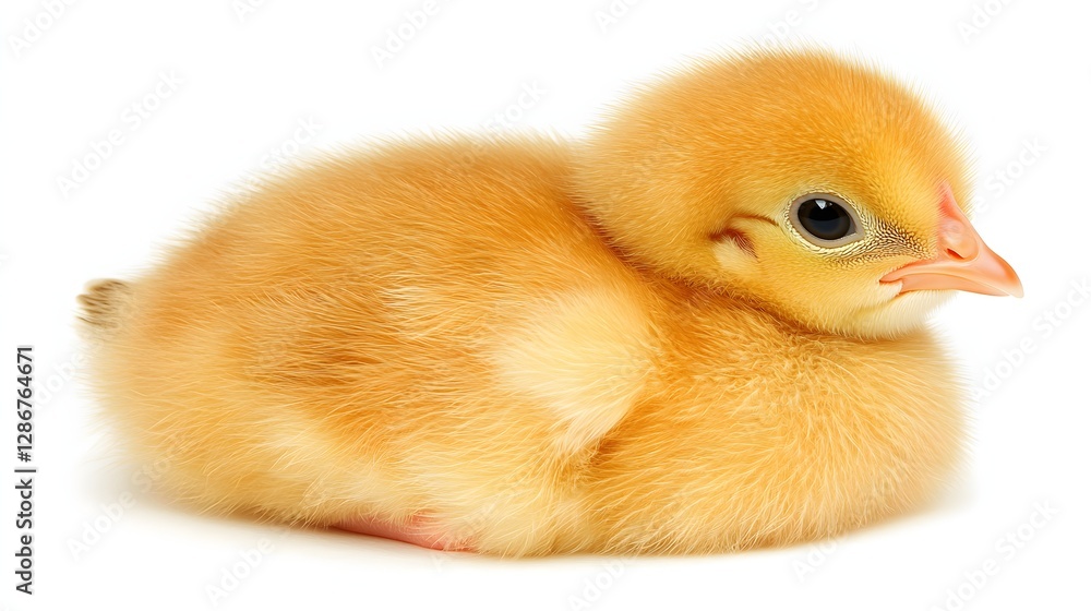 Fluffy Yellow Chick Resting on a White Background in a Soft Natural Setting Fluffy Yellow Chick Resting on a White Background in a Soft Natural Setting