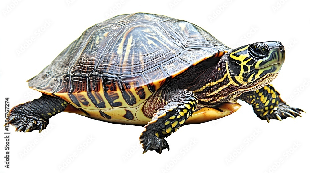 Colorful Turtle Resting on a Surface in a Natural Habitat with Bright Shell Patterns Colorful Turtle Resting on a Surface in a Natural Habitat with Bright Shell Patterns