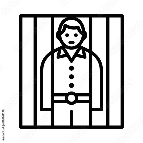 Prisoner in jail vector icon for crime and law enforcement themes. Editable stroke.