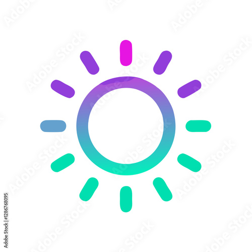 Colorful sun symbol with gradient rays on white background, positivity