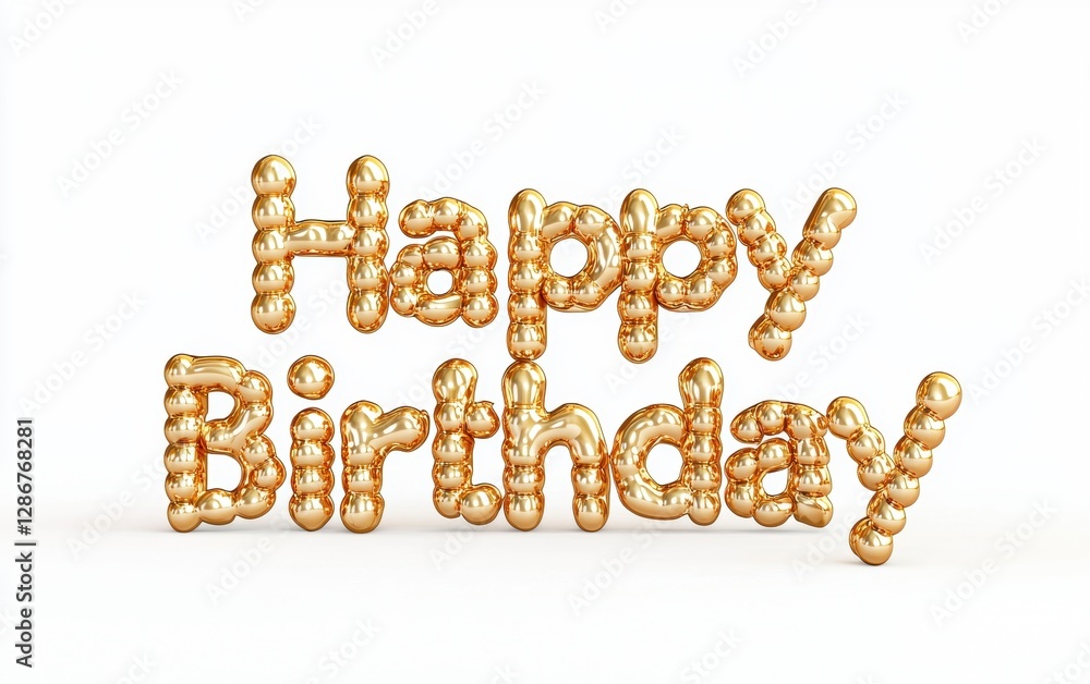 Of Happy Birthday made of shining golden pearls forming elegant letters isolated on white background Of Happy Birthday made of shining golden pearls forming elegant letters isolated on white background