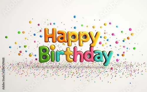 Of Happy Birthday made of creamy vanilla frosting with sprinkles isolated on white background