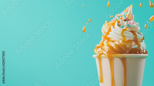 Caramel swirl frozen yogurt dessert cup