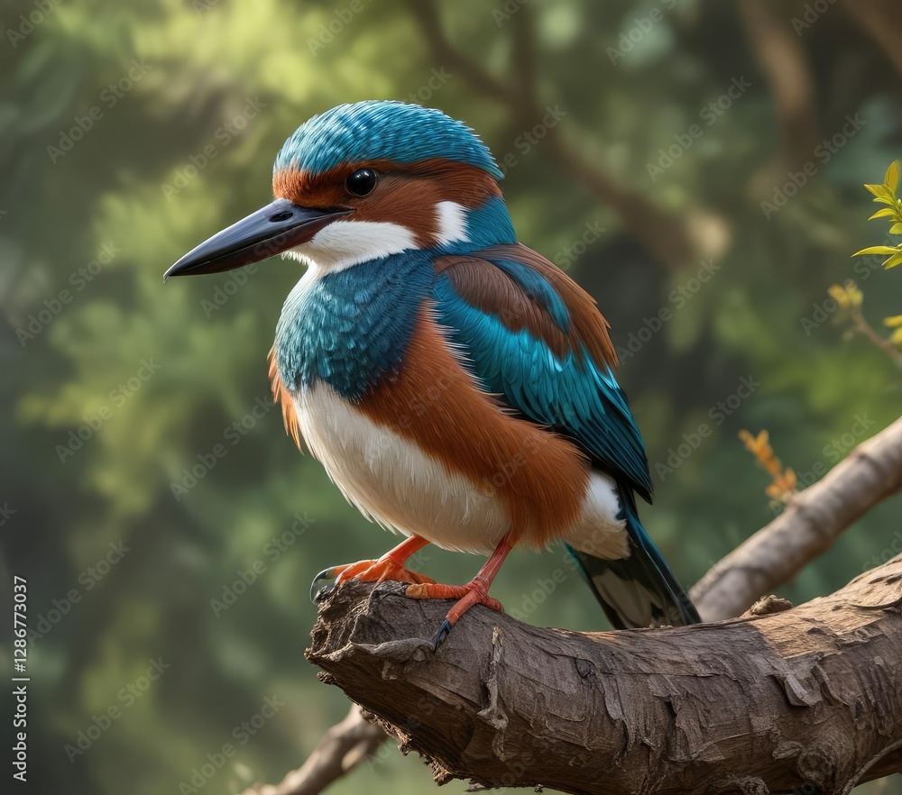 Fototapeta premium White breasted kingfisher displaying its vibrant plumage in the wild, striking colors, spotted bird