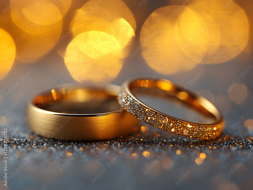Elegant Gold Wedding Rings With a Diamond, Symbolizing Love and Commitment During a Wedding Ceremony Held in a Serene Location Elegant Gold Wedding Rings With a Diamond, Symbolizing Love and Commitment During a Wedding Ceremony Held in a Serene Location