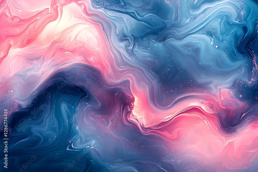 Fototapeta premium A colorful, swirling abstract design featuring shades of pink, blue, and white, evoking a sense of fluidity and artistic expression.
