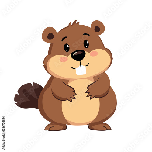 Adorable cartoon beaver with buck teeth a flat vector animal character designed for children's books and illustrations Full body shot