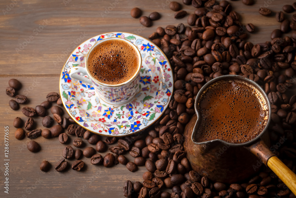Traditional delicious Turkish coffee or Greek coffee