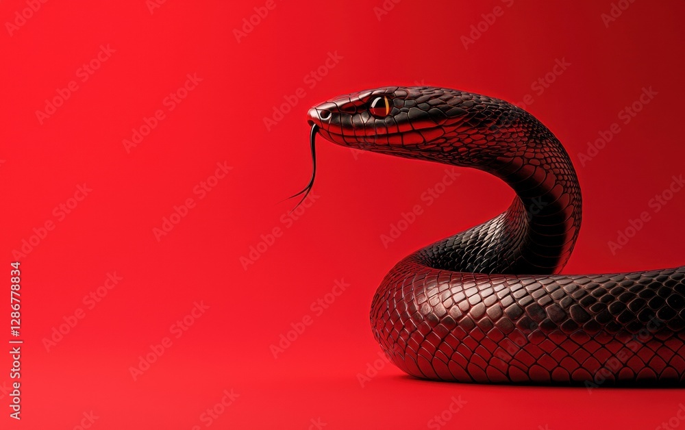 Fototapeta premium Snake on a venomous red 3D background minimalistic mockup with space for text
