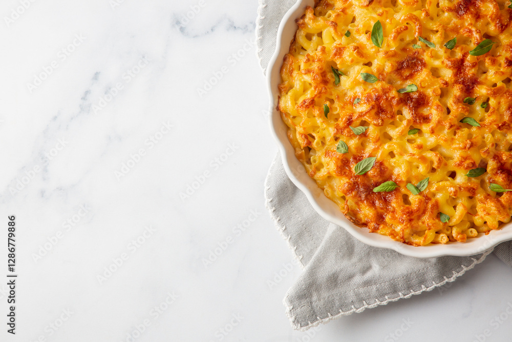 Traditional North American dish. Baked pasta with cheese.