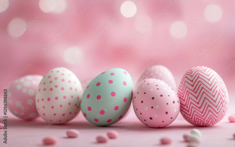 Fototapeta premium Soft pastel pink background with delicate Easter egg patterns Easter