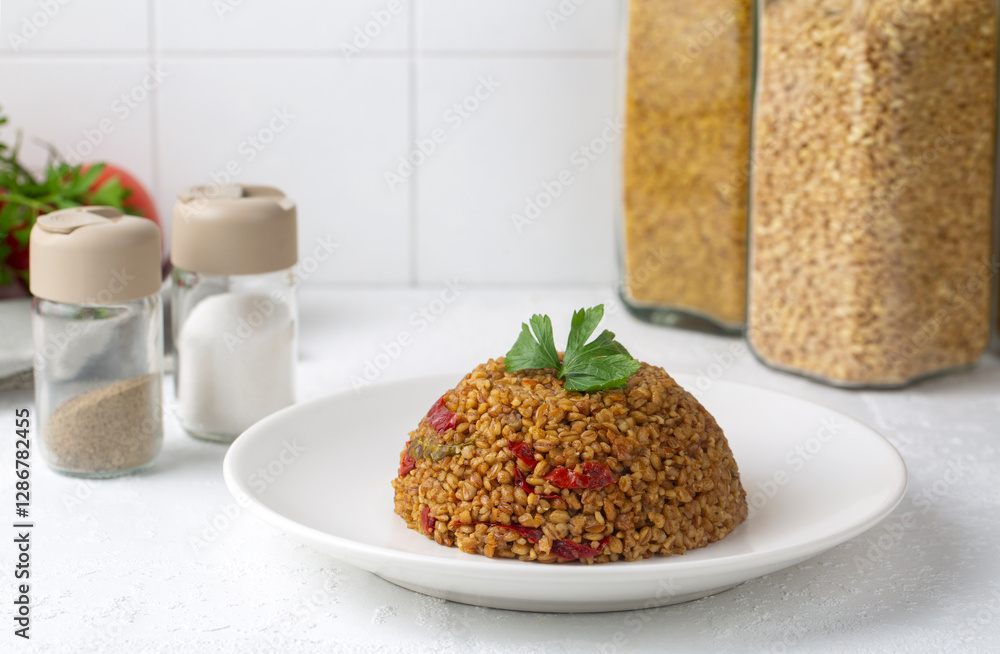 Bulgur pilaf with Firik (Turkish name; firikli bulgur pilavi)