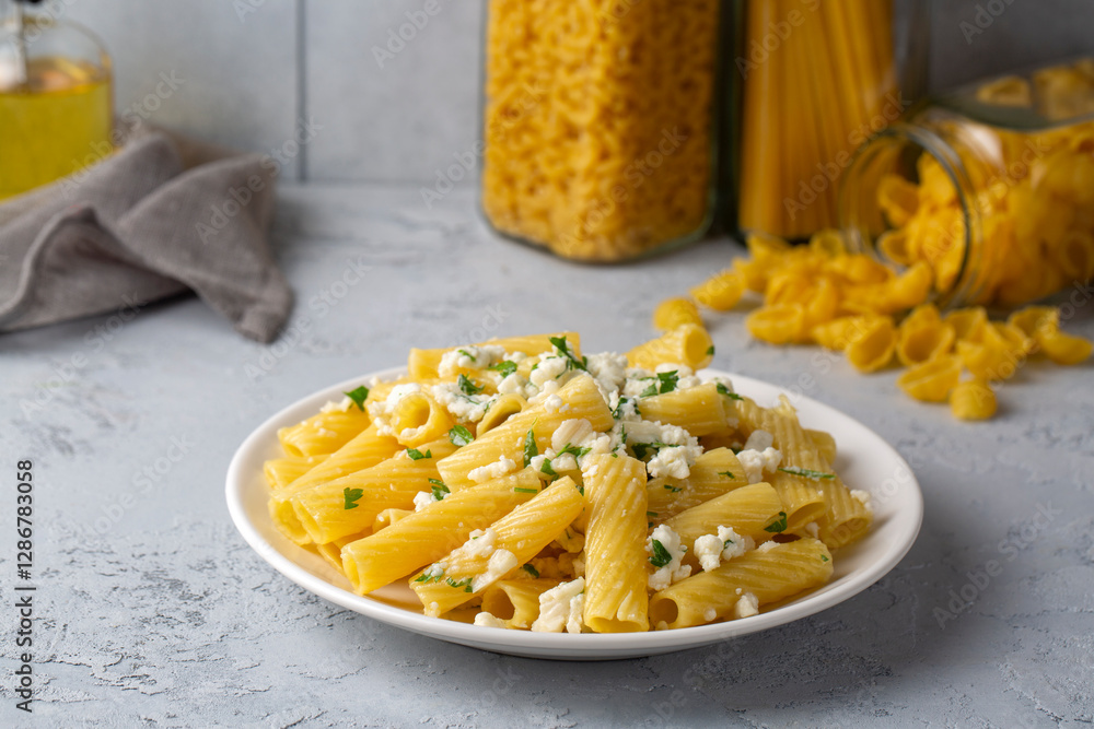 Delicious dishes; Cheese Sauce Penne Pasta (Turkish name; peynirli makarna)
