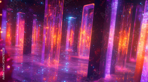 Colorful abstract neon background with stars and artistic visualization elements in vibrant hues