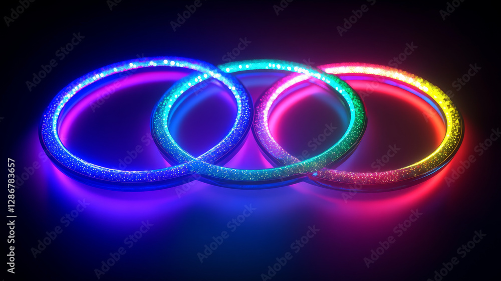 Neon ring collection - luminous circular frames in blue, red, green and pink colors. Glowing lined geometric shapes with sparkle effect on dark background. Futuristic interface design elements. Neon ring collection - luminous circular frames in blue, red, green and pink colors. Glowing lined geometric shapes with sparkle effect on dark background. Futuristic interface design elements.