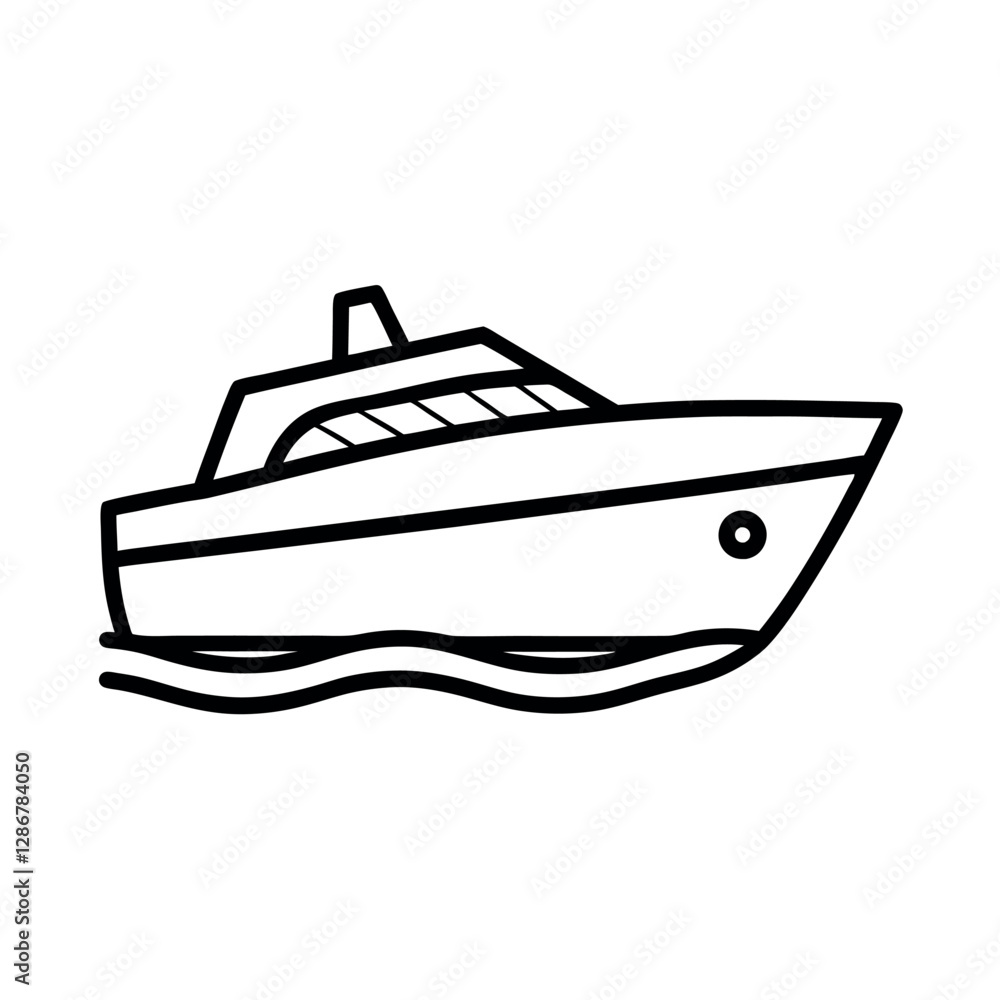 Classic Motorboat Line Art Vector for Icon and Symbol Design Classic Motorboat Line Art Vector for Icon and Symbol Design