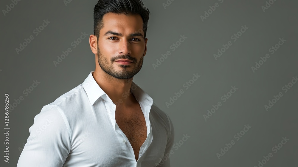 Obraz premium Portrait of a stylish man in a shirt and trousers on an isolated background, business casual wear